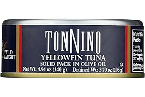 Tonnino Yellowfin Tuna in Olive Oil, Wild Caught, Non-GMO, Canned, 4.94 Oz (Olive Oil, 1)