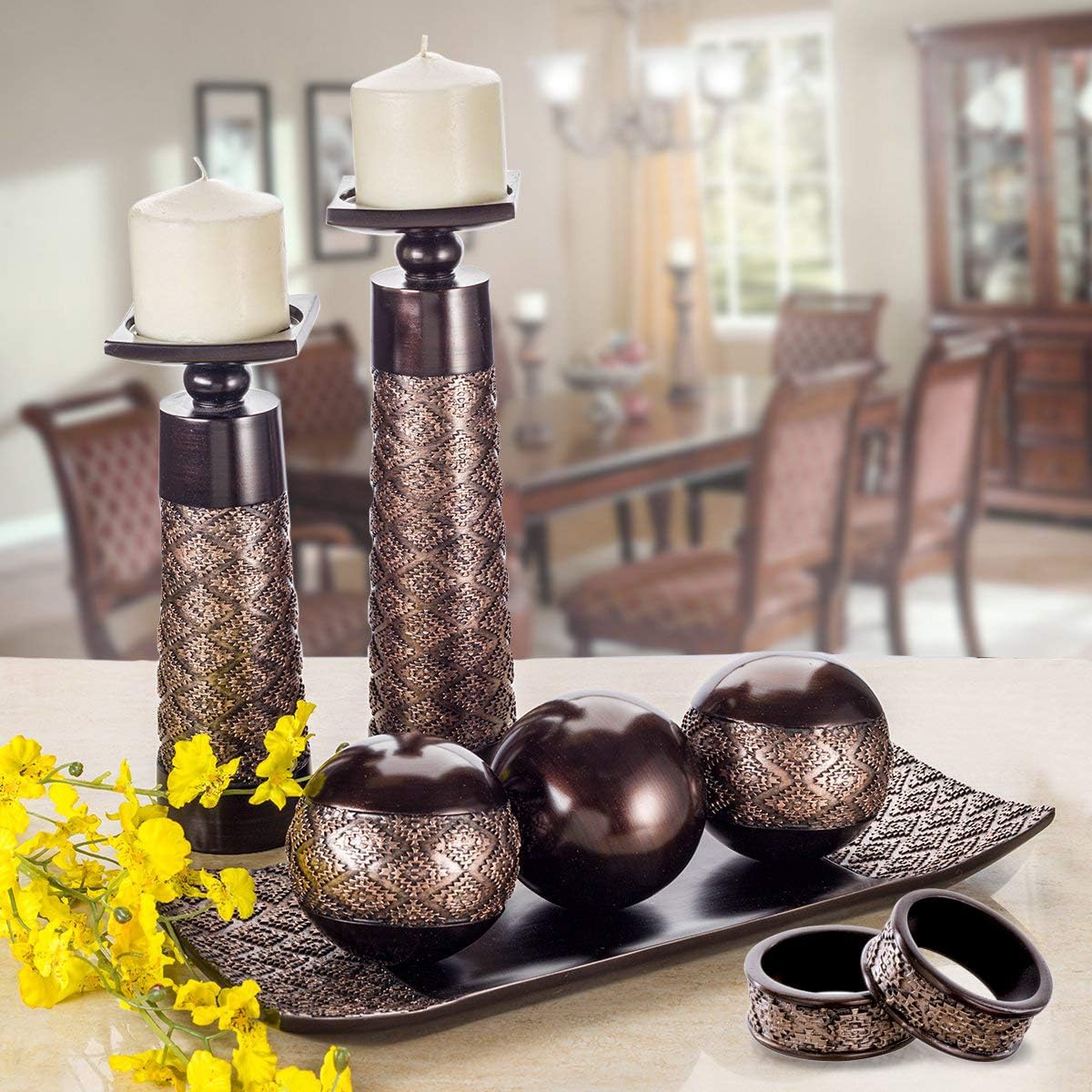 Creative Scents Dublin Napkin Rings Set of 6 - Elegant Dining Table Decor Napkin Holder Rings - Rustic Table Setting Decorations for Thanksgiving, Fall, Holiday Dinner (Coffee Brown): Home & Kitchen