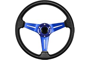 MOTAFAR Universal Racing Steering Wheel, Gaming Steering Wheel 13.6" 6 Bolts Grip Vinyl Leather with Horn Button for Race/Rally/Motorsport/Car Sim Driving(Blue)