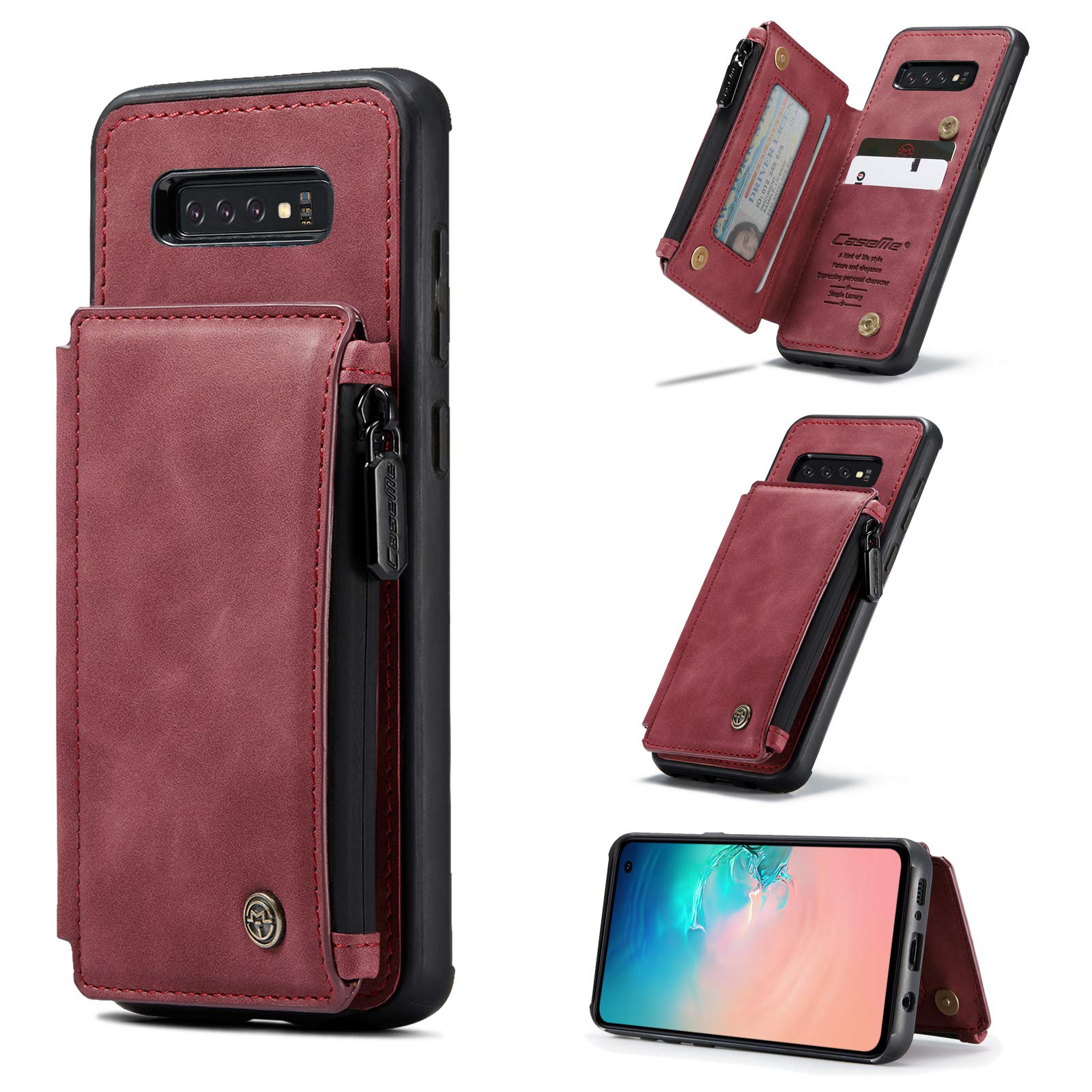 UFinetech 2-in-1 Stylish Samsung Galaxy S10 Case Wallet TPU Leather Flip Stand Designer Magnetic Luxury Card Holder Waterproof Zipper RFID Blocking Purse Holster Cover for Samsung Galaxy S10 Women Men