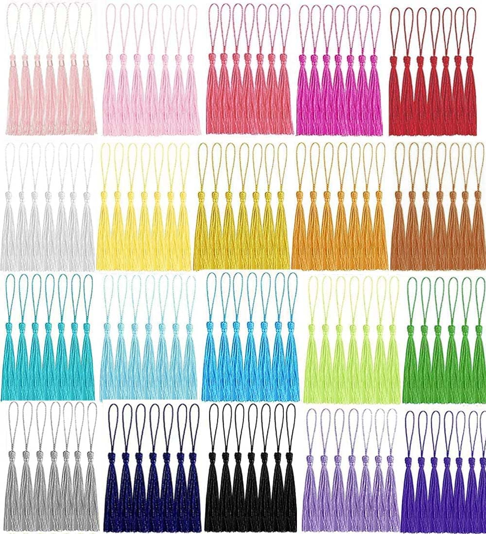 BetterJonny 20 Color Silky Tassels - 140 Pcs Mini Handmade Bookmarks for DIY Craft Supplies & Home Decor