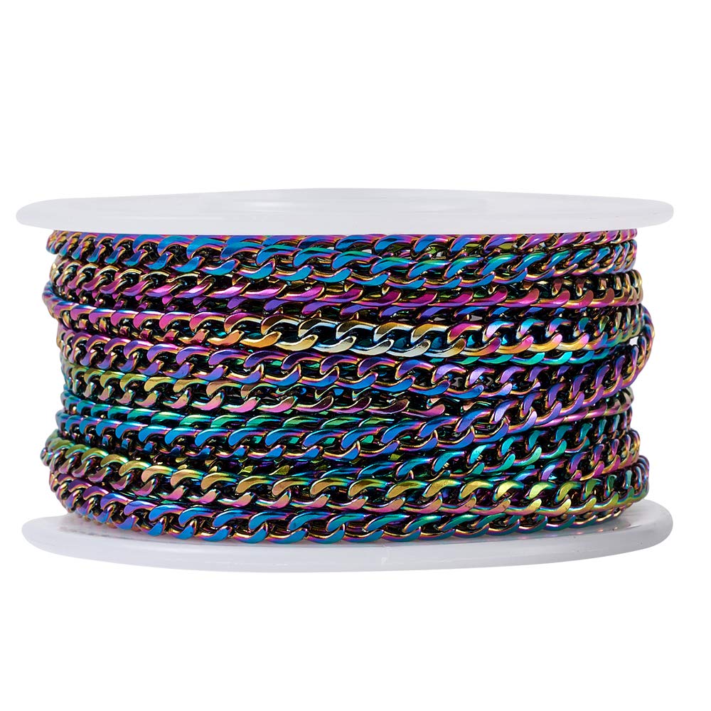 Beadthoven 304 Stainless Steel Curb Chains Vacuum Plating Multi-Color Twisted Metal Bracelets Necklaces Link Chains with Spool Round Curb Chain for Jewelry Making