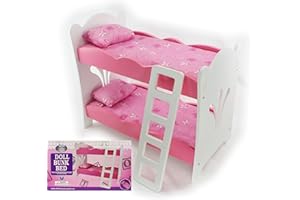 Matty's Toy Stop 18 Inch Doll Furniture Pink/White Wooden Bunk Beds with 2 Pillows, 2 Cushions & Ladder - Fits American Girl Dolls