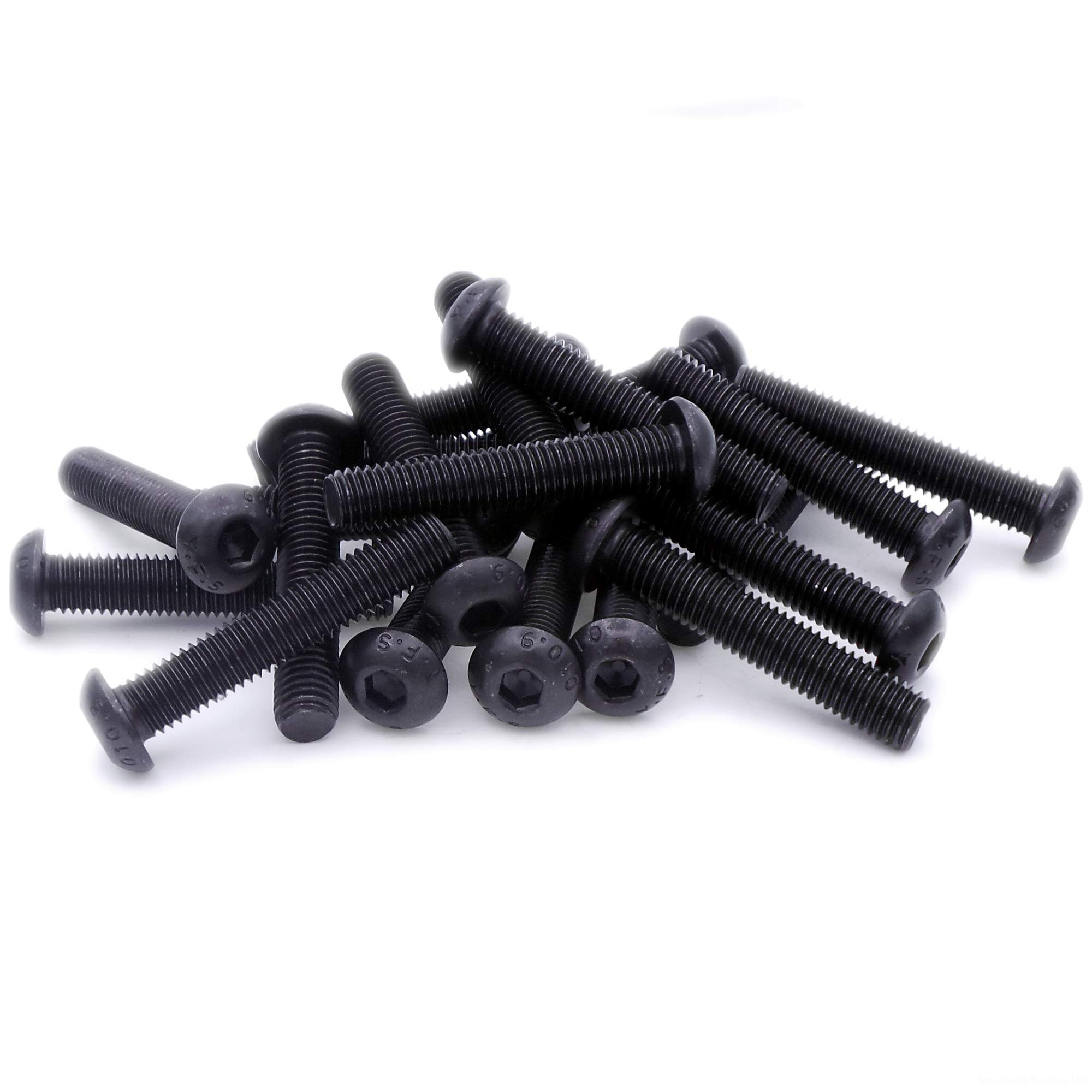 M12 (12mm x 30mm) Hex Socket Button Machine Screw (Bolt) - Black Steel (Pack of 5)