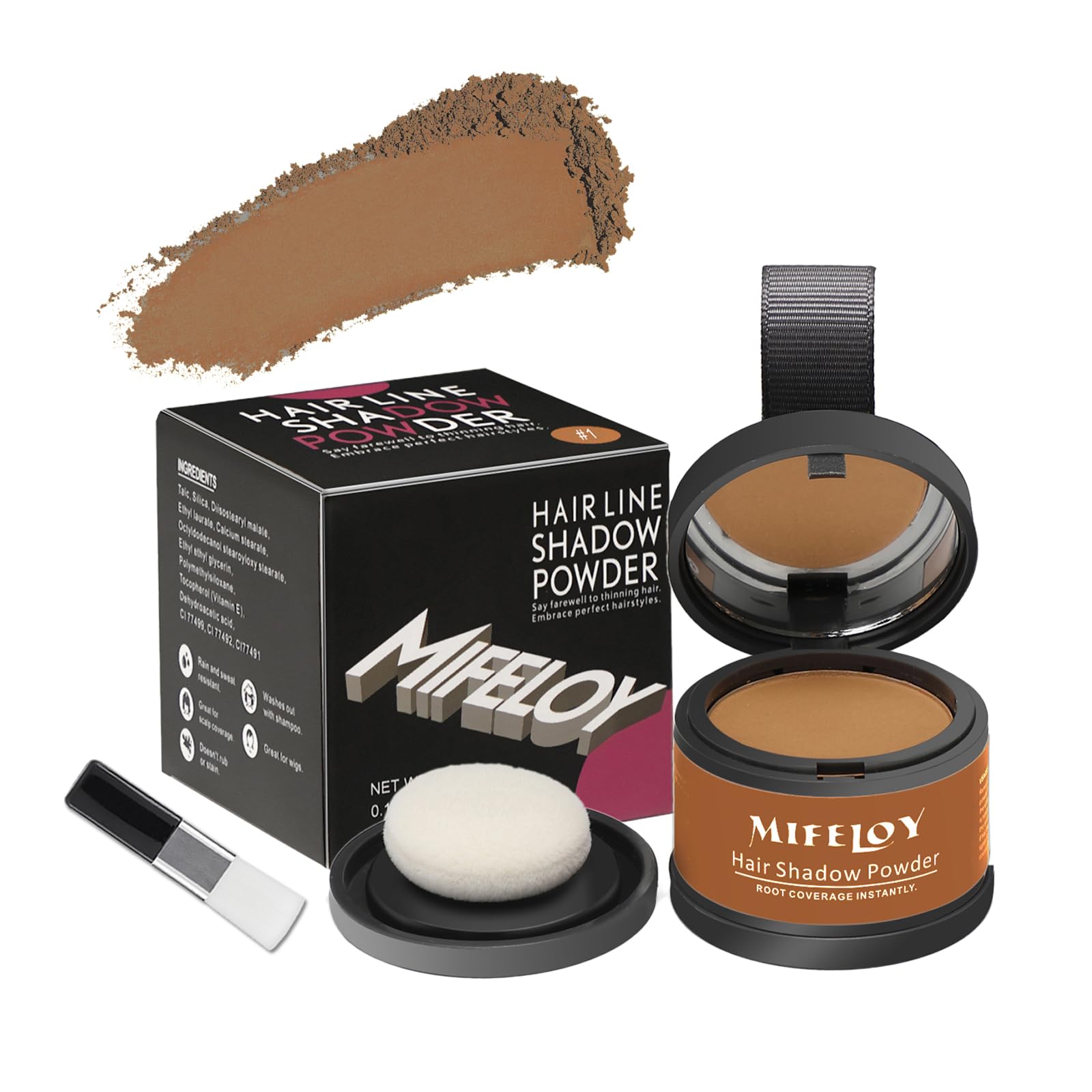 MIFELOY Root Touch Up Powder, Cover Up Hair Color for Grays, Root Coverage, Men Roots Concealer for Beard Line Eyebrow, Women Instantly Shadow Powder for Thinning Grey Hairline, Light Brown