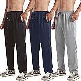 ZH 3 Pack Men's Sweatpants Open Bottom Joggers Lightweight Quick Dry Athletic Pants with Pockets for Workout & Lounge
