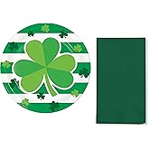 Party Creations St Patrick’s Day Paper Plates and Dinner Napkins For 16 Guests - Irish Clovers