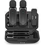 ECOMXIA 2 Pcs Wireless Lavalier Microphone for iPhone iPad Android with Charging Case 7H Clip on Lapel Microphone Wireless fo