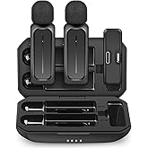 ECOMXIA 2 Pcs Wireless Lavalier Microphone for iPhone iPad Android with Charging Case 7H Clip on Lapel Microphone Wireless fo