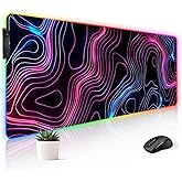 Stanoha RGB Mousepad LED Desk Mat Gaming Large Keyboard Cute Desktop Computer Laptop 14 Light XXL Long Giant Big Cool Modern Design Unique for Men Boys Gamer Oversized Wide 30x12'' Mousepad, Topo
