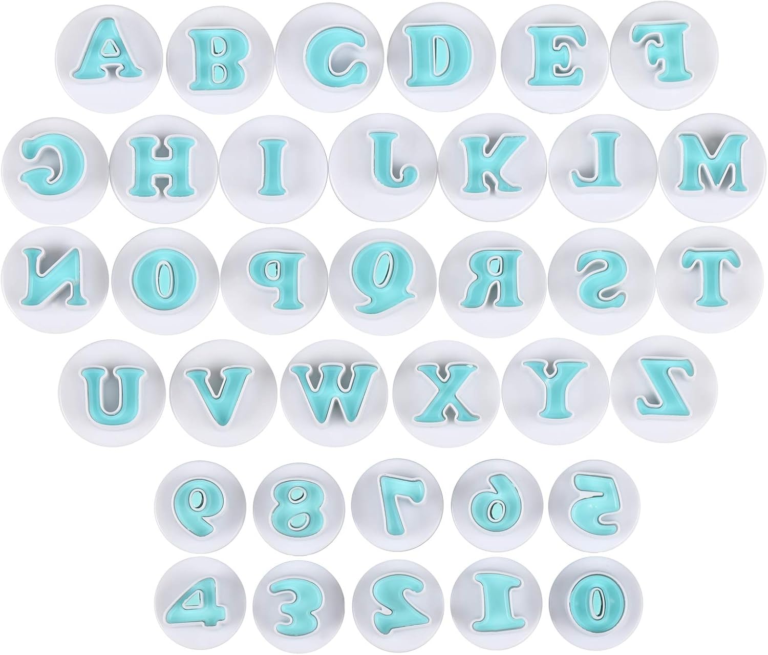 Bäcker & Lecker Ausstecher Buchstaben und Zahlen Fondant Ausstechformen Alphabet Tortendeko Backen Zubehör Set Auswerfer Stempel Keks Marzipan (Mehrweg)