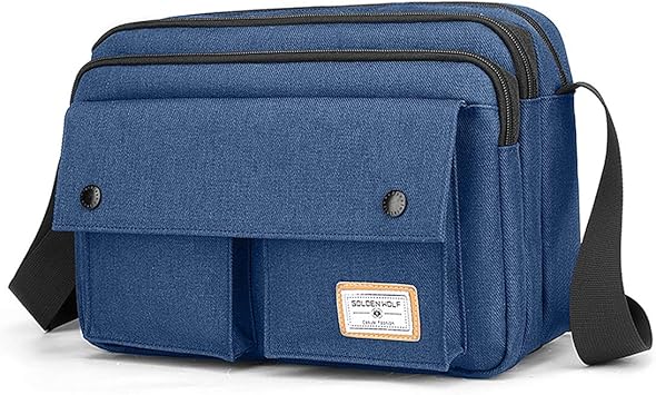 blue canvas messenger bag