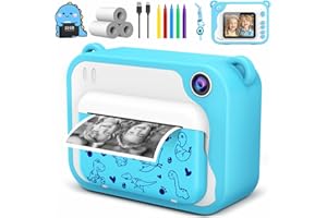 USTEETIC Kids Camera Instant Print, Dinosaur Instant Print Camera for Kids with 1080P Video, 32GB SD Card, 240 Photos, Christmas Birthday Gifts for Boys Girls Ages 3-12 (Blue)