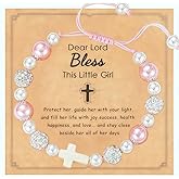 Drefund Cross Bracelets Gifts for Baptism First Communion Easter Confirmation, Religious Christening Jewelry Graduation Gift for Her Daughter Granddaughter Sister Niece Godchild