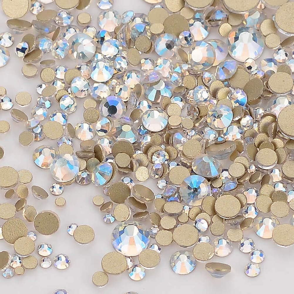 Facerain Flat Back Rhinestones for Nail Arts and Crafts Non-hotfix Glass Crystal Rhinestones, Mix Size,SS4-SS20,1440PCS (Blue Moonlight)