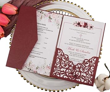 25 Sets Burgundy 250G Tri Fold Wedding 