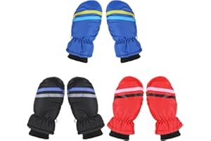 GREVOSEA Kids Winter Ski Gloves, 3 Pairs Waterproof Warm Snow Mittens Toddler Snow Gloves for Outdoor Activities Cold Weather