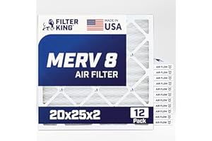 Filter King 20x25x2 Air Filter | 12-PACK | MERV 8 HVAC Pleated A/C Furnace Filters | MADE IN USA | Actual Size: 19.5 x 24.5 x 1.75"