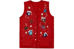 YIULANGDE Women's Sequin Holiday Sweater Vest Vintage Embroidered Beaded Button Front Crochet Tank Y2K Novelty Knit Vest Tops