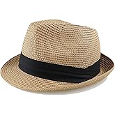 Kids Fedora Straw Sun Beach Fedora Hat Floppy Short Brim for Boys Girls(20.5" for 2-5T; 21.26" for 5-8T)