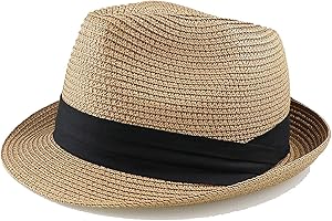 UTOWO Kids Fedora Straw Sun Beach Fedora Hat Floppy Short Brim for Boys Girls(20.5" for 2-5T; 21.26" for 5-8T)
