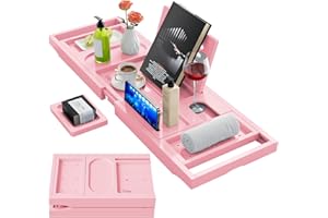 Yirilan Premium Bathtub Tray Caddy - Expandable Bath Tray - Unique House Warming Gifts, New Home, Anniversary & Wedding Gifts for Couple, Bridal Shower Gift for Women-Pink