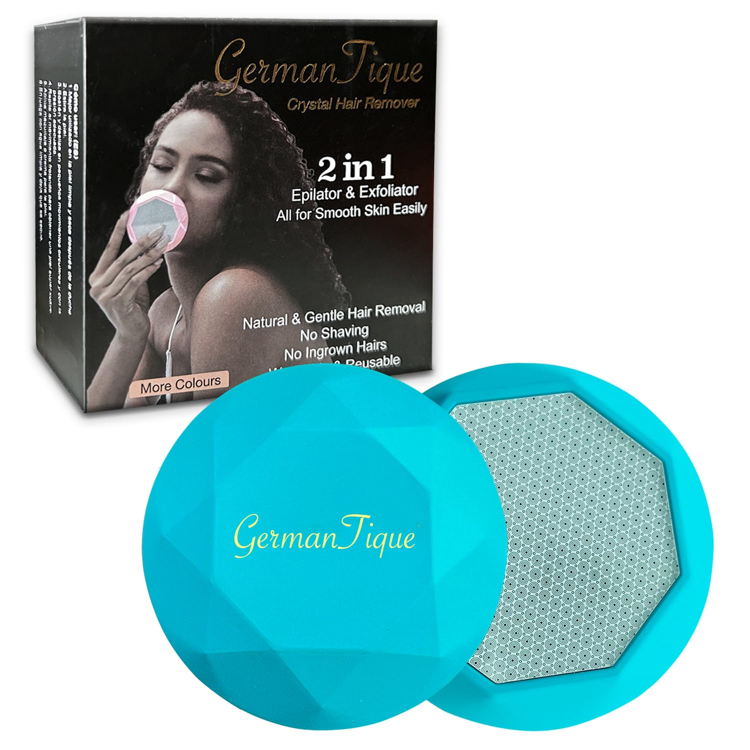 GERMANTIQUE Crystal Hair Eraser,Upgraded Crystal Hair Remover Diamond,Painless and Effective Nano Glass Hair Removal Stone and Skin Exfoliation,Natural Epilator for Women and Men(Ocean Blue)