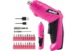 Durofort Pink Cordless Electric Screwdriver Set, 3.7V Rechargeable Small Electric Drill with 25pcs Driver Bit Set, Power 3Nm Screw Gun with 2 Position Handle, Flexible Shaft LED Light for Women