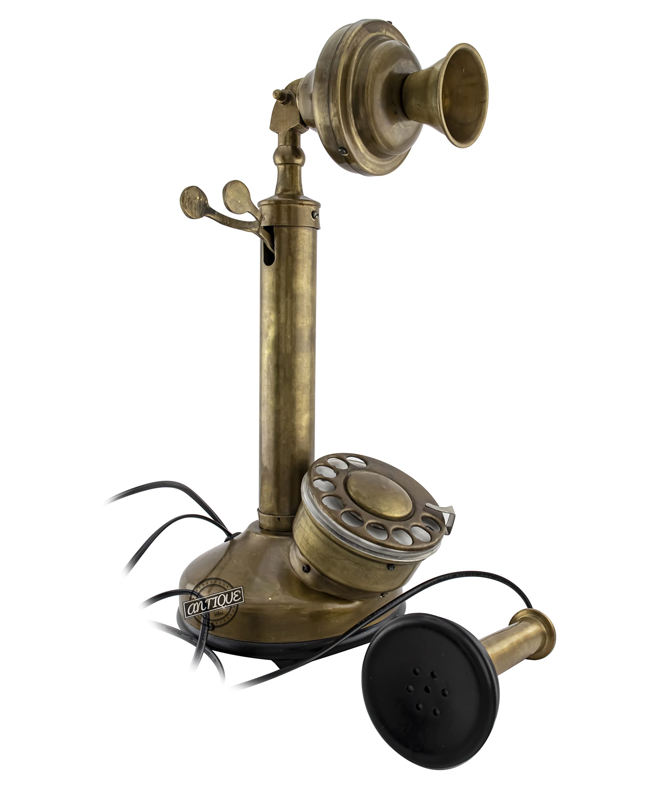 Vintage Candlestick Phone Rotary Dial Telephone Wired Landline Antique Home Décor (Antique Finish)