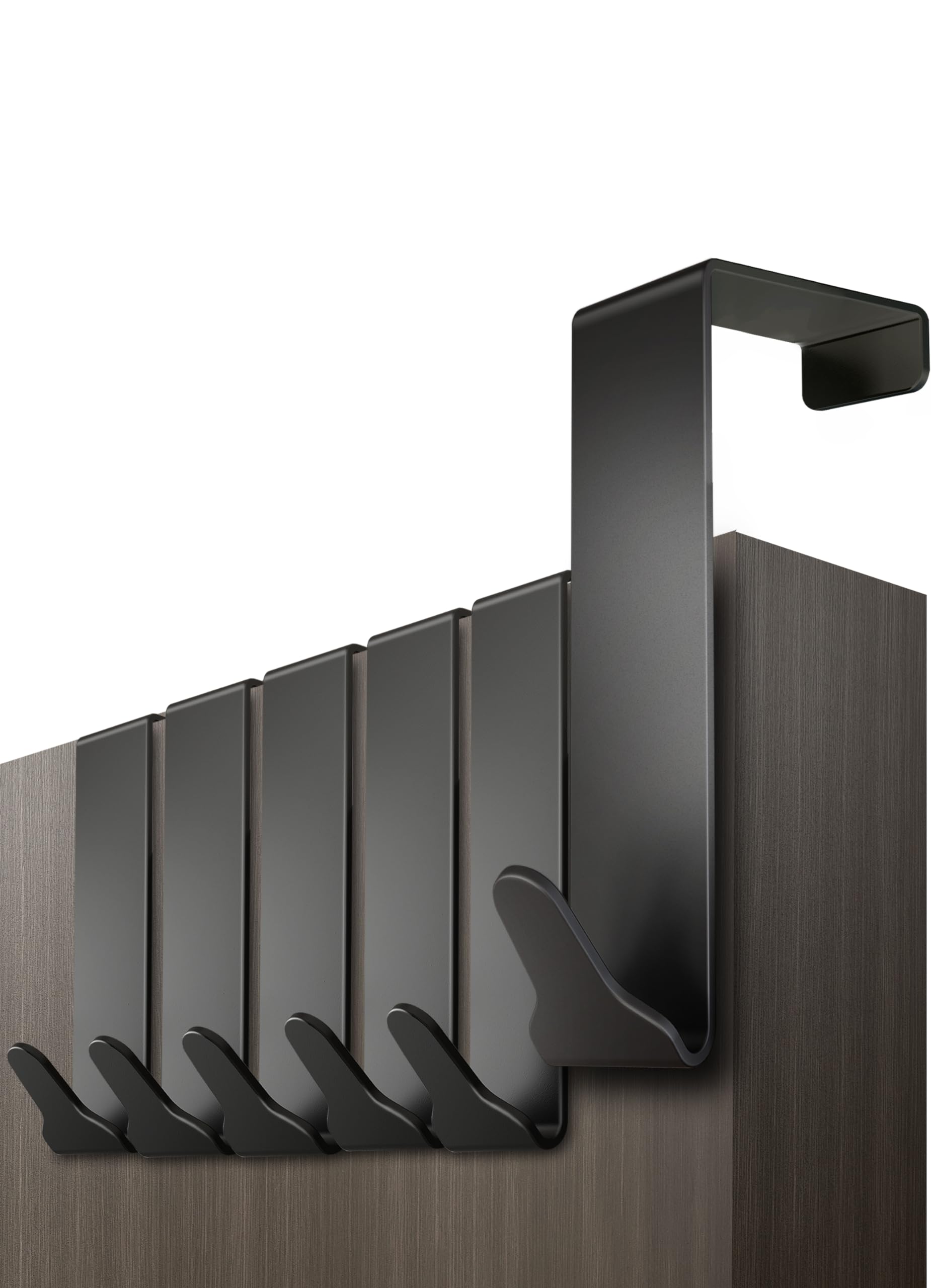 Menz Over Door Hook 6 Pack Black, Stable Overdoor Hanger. Rust-Free Door Hangers for Clothes, 3.6cm Fit. 15kg Coat Hanger, Stainless Steel with EVA Pads, Prevents Scratches — image 1
