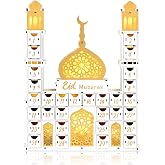 APUDWN Ramadan Advent Calendar with 30 Drawers Lighted Wooden Eid Mubarak Mosque Countdown Calendar Fillable Large Ramadan Dates Gift Box for Islamic Muslim Home Table Decoration Family Party Supplies