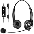 USB Headset with Microphone Noise Cancelling & Audio Controls, Stereo Computer Headphones for Business Skype UC Lync Softphone Call Center Office, Clearer Voice, Super Light, Ultra Comfort