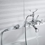 Luckyhome Victorian Bath Taps with Shower Chrome 1/4 Turn Duo Lever view 6