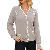 GRACE KARIN Flower Sweater Cardigan for Women, Button Down Long Sleeve Cardigans, Embroidered Open Front Jacket