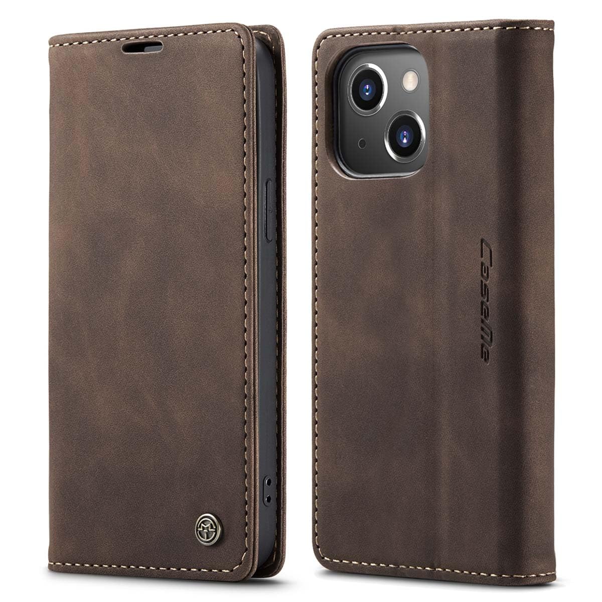 mvced Premium PU Leather Case Flip Wallet Phone Cover with Kickstand Card Slots TPU Shell Compatible with iPhone 15 Plus 6.7",Coffee