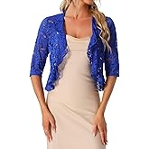 Allegra K Lace Shrug for Women Ruffle Cardigan Open Front Half Sleeve Bolero Sheer Dressy Elegant Shrugs Top