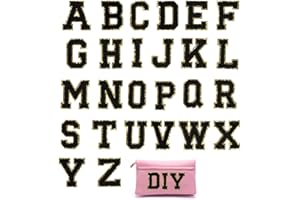 GETHPEN 26 Piece Self Adhesive Chenille Letter Patches Varsity Letter Patches A-Z Glitter Iron on Alphabet Patches for Clothing Jeans Backpacks Hat DIY Supplies (Black)