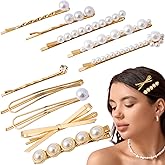 YALOJE 10pcs Artificial Pearl Bobby Pins, Gold Decorative Bobby Pins for Women, Glossy Metal Hair Barrettes Clips Jewelry Bridal Hair Accessories for Daily, Wedding, Party