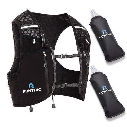 RUNTHIC Trail Running Hydration Vest – Dual 500 ml Bottles Included – Lightweight, Breathable & Bounce-Free Adjustable Fit – Reflective Vest With Waterproof Phone Pouch for Men & Women