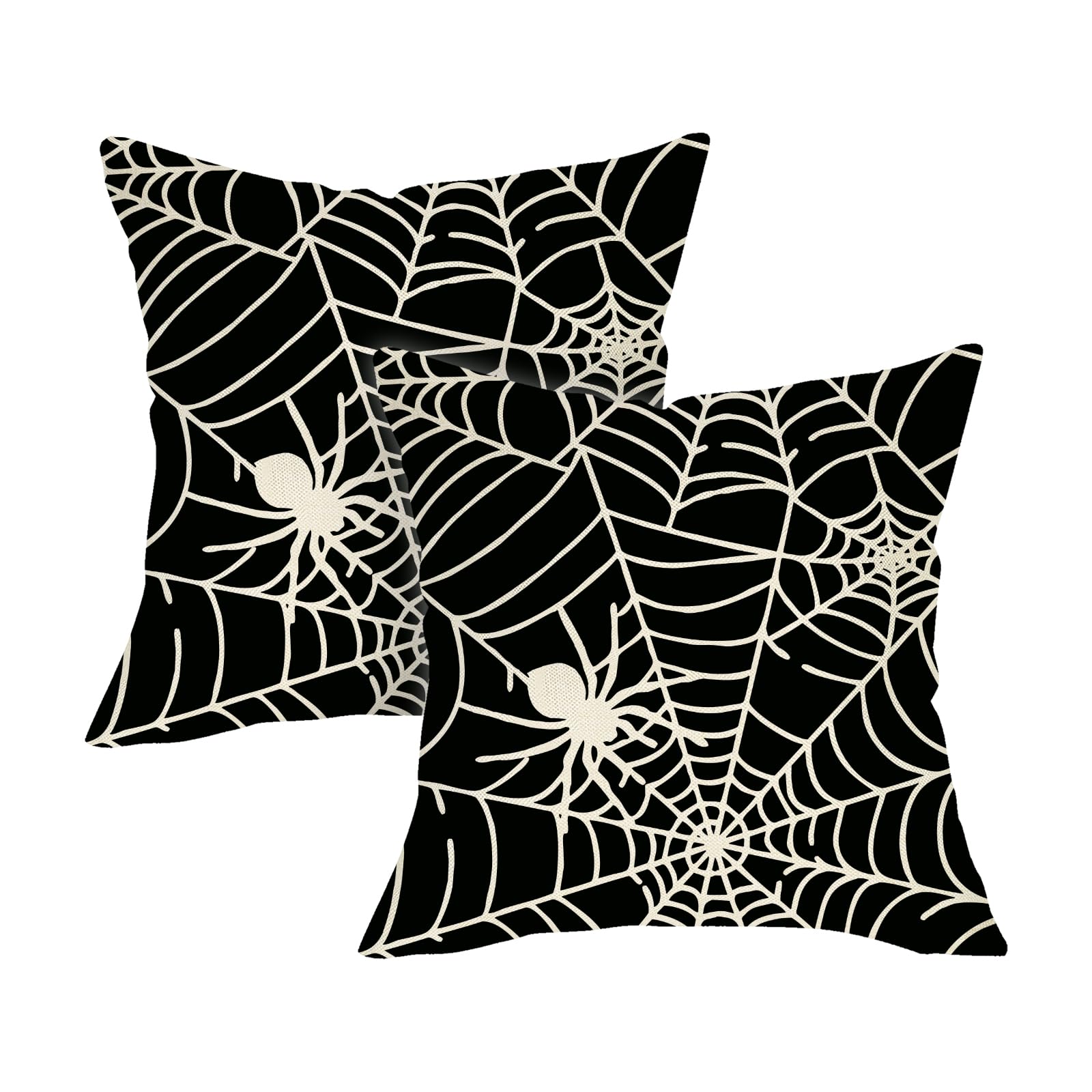 Photo 1 of Fjfz Halloween Spider Web Decorative Throw Pillow Covers 18 x 18 Set of 2, Horror Black White Cobweb Porch Outdoor Home Decor, Scary Sofa Couch Cushion Case
