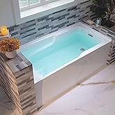 WOODBRIDGE 60" Acrylic Rectangular Alcove Soaking Bathtub in White with Right Drain, Chrome Pop-Up Drain Included BA6030R