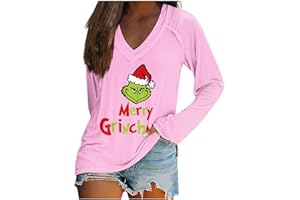 Segaven 𝑮𝒓𝒊𝒏𝒄𝒉𝒔 Fall Outfits Women Trendy V Neck Long Sleeve Hoodies Christmas Print Casual Loose Sweatshirts