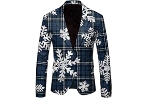 Men's Christmas Blazer Snowflake Print Suit Jacket Holiday Party Coat Ugly Xmas Sweater Veston de Noël