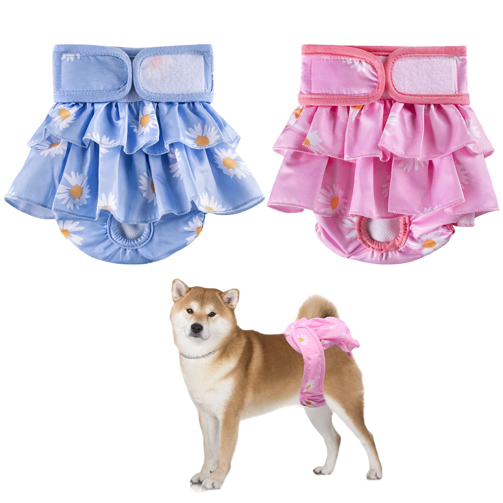 Scettar 2 Pack Pet Soft Dog Nappies,Washable and Reusable Dog Diapers,Super Absorbent and Adjustable Puppy Sanitary Wraps Panties,Period Heat Pants for Female Pet Incontinence&Travels 40-55cm (M)