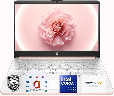 HP 14β³Rose Gold Lightweight Laptop, with Office 365 & Copilot AI, Intel Processor, 4GB RAM Memory, 64GB SSD + 1TB Cloud Storage