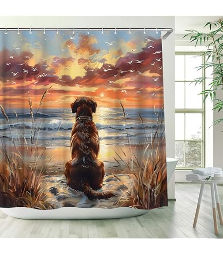 TIYAANDSY Duschvorhang Mit Golden Retriever Motiv – 182,9 X 182,9 Cm, Wasserdicht, Mit 12 Haken – Badezimmer Deko