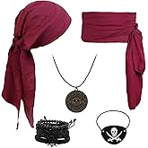 TEBIEKOY Pirate Costume Accessories Set-Head Scarf,Sash,Belt,Eye Patch,Leather Bracelets for Men Women Pirate Costume Halloween Cosplay Renaissance Outfit