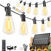 Brightown 52FT Solar String Lights Outdoor Waterproof, Last 30+ Hrs Runtime | 15+1 LED Bulbs, USB &amp; Solar Powered, Remote Control &amp; Dimmable Timer, Ideal for Backyard, Garden, Camping &amp; Christmas Decor