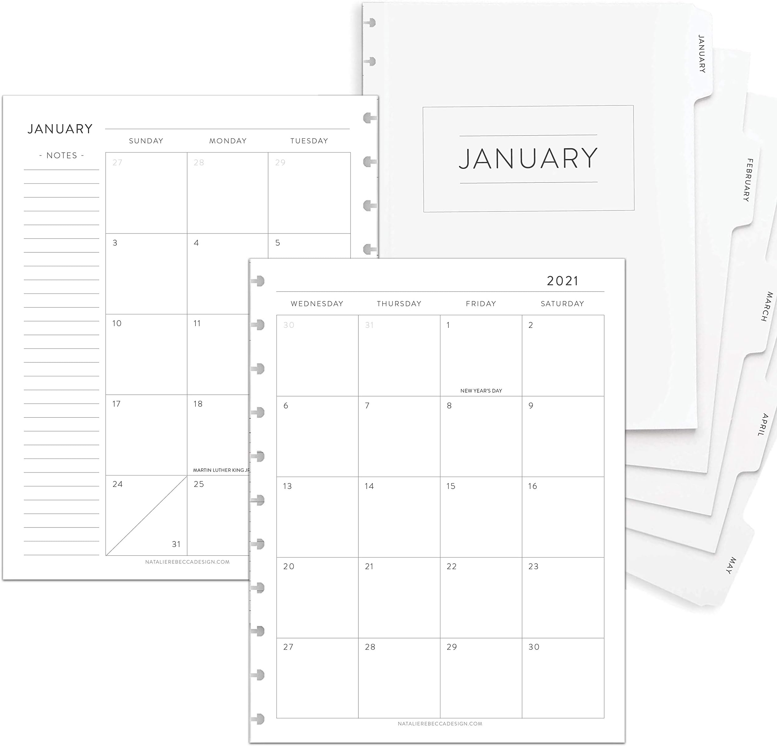 BetterNote 2026 Monthly Calendar Refill with Tabbed Dividers for Discbound Notebooks, Index Tabs, Disc, Pages Fit Happy Planner, Circa Levenger, Arc, TUL, IWP, Talia (Classic, 11-Disc, 8.5"x11")