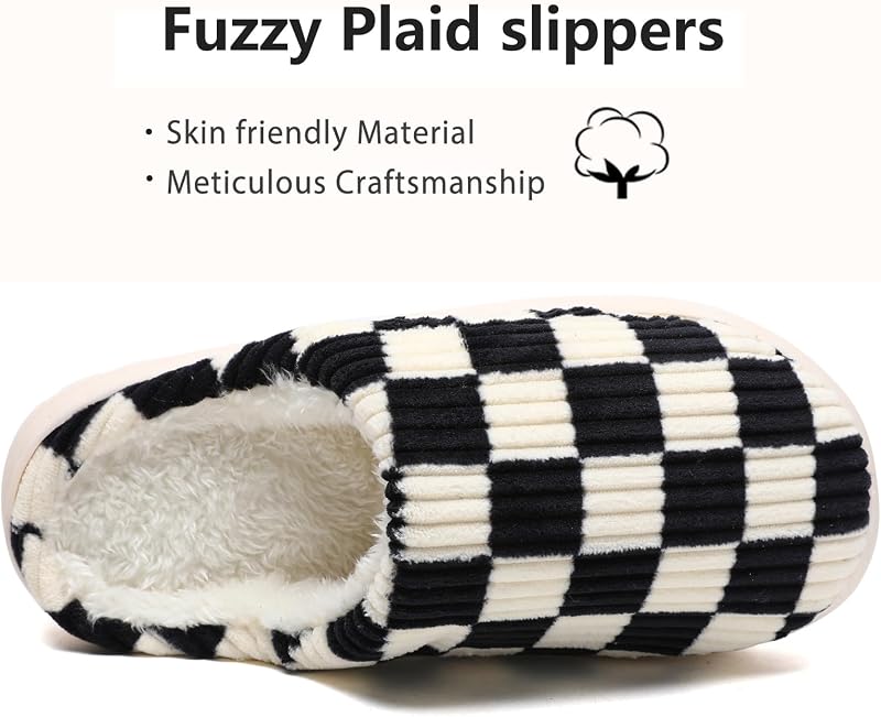 Chaussons Femmes Hommes,Des Pantoufles à Carreaux en Mousse Floue Glissent sur des Pantoufles Moelleuses de Chambre à Coucher anti-skid Intérieur Extérieur(Noir,38/39 EU)